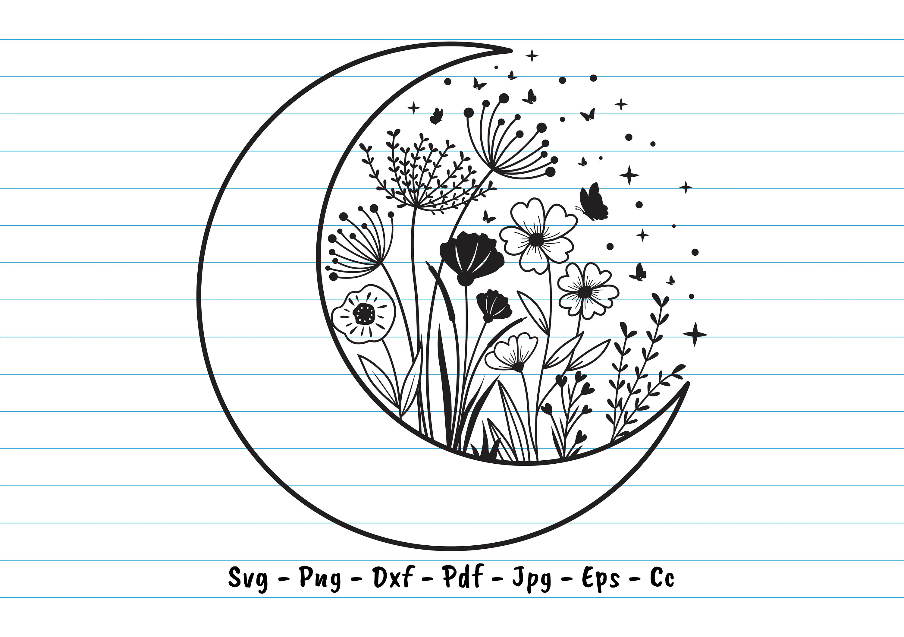 Wildflower Moon Svg Moon Flower Svg Flower Svg Moon Flower Etsy