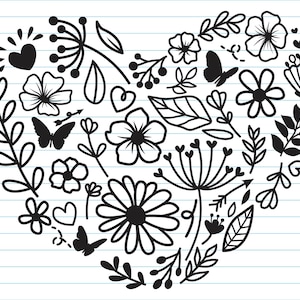 Coeur fleur Svg, coeur fleur Svg Design, fleur Svg, amour Svg, coeur floral Svg, Saint Valentin, fleur, coeur, fichiers Svg pour Cricut.