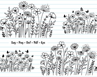 Wildflower Svg Bundle, Wildflower Svg Files, Flower Svg, Flower Border, Flower Clipart, Flowers Svg, Wildflower Shirt Svg, Cricut.