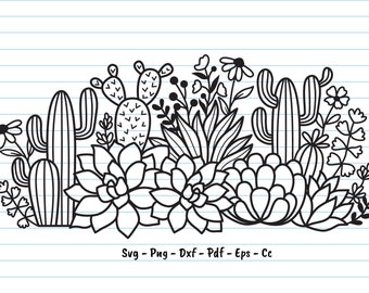 Cactus Svg Files, Cactus Flower Svg, Cactus Wildflower Svg, Cactus Border Svg, Succulent Svg, Cactus Clipart, Plants, Svg Files For Cricut.