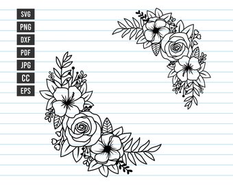 Flower Border Svg, Flower Svg, Floral Monogram Svg, Floral wedding, Floral Corner, Floral border, Flower Svg Files For Cricut, Svg, Dxf.