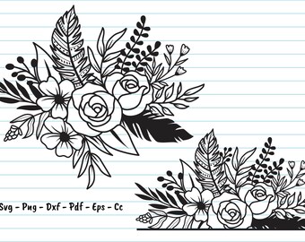 Floral Feather Svg Design, Flower Svg Files, Floral Bouquet svg, Feather Svg, Flower Split Svg, Boho Feather Svg, Flower Feather Cut Files.