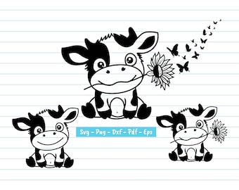 Baby Cow Svg, Cow Sunflower Svg, Cow With Flower, Cow Svg, Cow Clipart, Animal Flower Svg, Cow Shirt Svg, Baby Cow Cut Files, Svg, Png, Dxf.