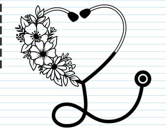 Floral Stethoscope Heart Svg: Nurse Doctor Medical Design (Digital Download)