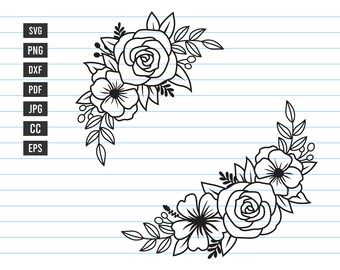 Flower Svg, Flower Border Svg, Flower Bouquet Svg,  Floral Wedding Svg, Flower Cut Files, Flower Svg Files For Cricut, Svg, Dxf, Png.