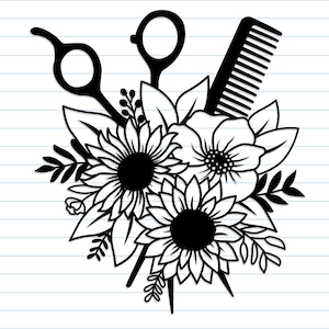 Hair Dresser Svg, Hair Stylist Svg,Hair Salon Svg, Flower Svg, Scissors Svg, Flower Scissor Svg, Floral Hair Dresser Svg, Sunflower svg.