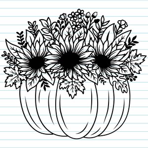 Flower Pumpkin Svg, Pumpkin With Sunflower Svg, Pumpkin Svg, Sunflower Svg, Fall Svg, Autumn, Thanksgiving, Flower Pumpkin Svg Clipart.
