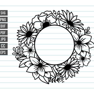 Flower Svg Files, Floral Frame Svg, Floral Monogram, Floral Svg, Floral Cut Files, Floral Shirt Svg, Flower Clipart, Svg File For Cricut.