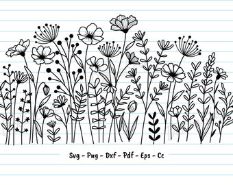 Wildflower Svg Files, Flower Meadow Svg, Flower Svg, Flower Border Svg, Wildflower Clipart, Wildflower Svg For Shirt, Svg Files For Cricut.