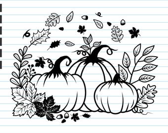 Pumpkin Svg, Floral Pumpkin Svg, Fall Svg Files, Thanksgiving, Autumn, Fall, Pumpkin, Leaves, Svg Files For Cricut and Silhouette, Svg, Png.