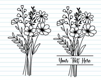 Flower Split Monogram Svg, Wildflower Bouquet, Floral Frame (Digital Files)