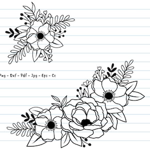 Flower Svg, Flower Border Svg, Flower Bouquet svg, Floral Svg,  Floral Wedding Svg, Flower Cut Files, Flower Svg Files For Cricut, Svg, Dxf.