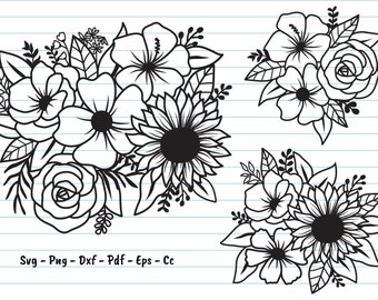 Flowers Svg Files, Floral Svg Files, Flower Svg, Flower Border Svg,Bundle, Flower Clipart, Floral Bouquet Svg, Svg Files For Cricut.