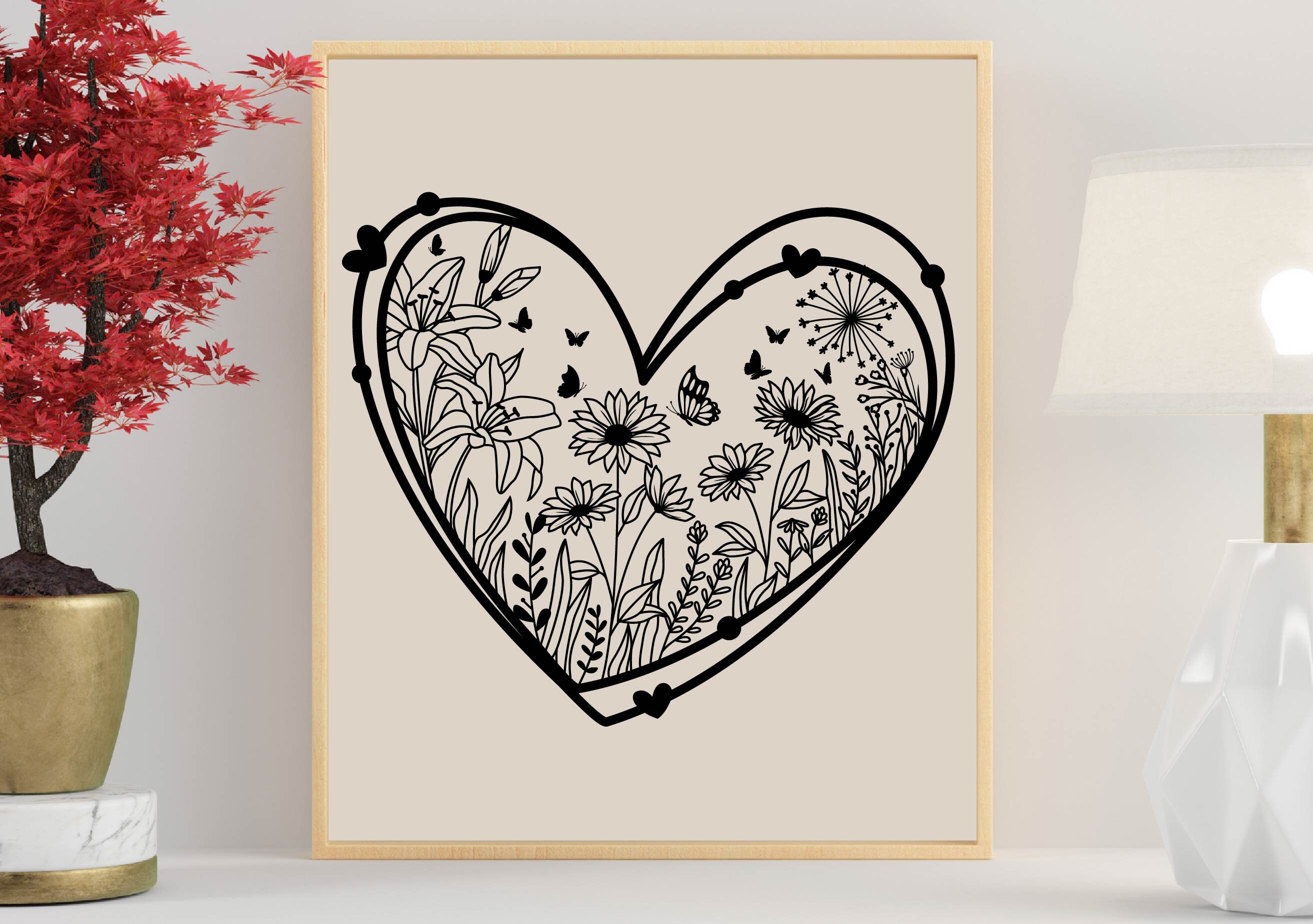 Flower Heart Svg Wild Flower in Heart Svg Heart Frame Svg - Etsy