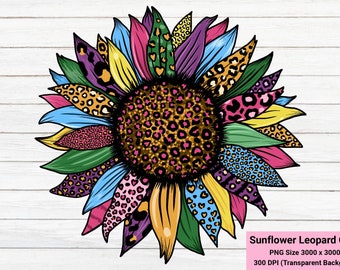Leopard Sunflower PNG: Colorful Sublimation Clipart (Digital Download)