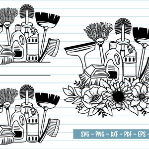Flower Clening Svg, Cleaning Tool Svg, Flower Cleaning Tools Svg, Flower Cleaning Split Svg, Housekeeping Mum Gift Svg, Maid Service Svg.