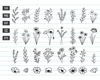 Flower Svg, Wildflower svs, Flowers And Leaf Botanital Element Svg, Floral Svg, Flower Svg Files For Cricut And Silhouette, Svg, Png, Dxf.