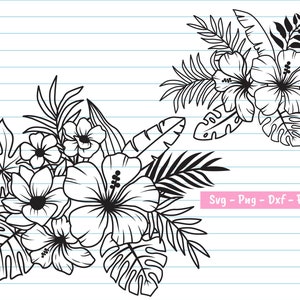 Tropische Blumen dafür, Hibiskus-Svg-Bundle, Blumen-Svg, Tropische Blätter-Svg, Blume und Blätter, Hibiskus-Svg, Hawaii-Svg, Tropisches Clipart.