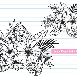 Tropical Flower Svg, Hibiscus Svg Bundle, Flower Svg, Tropical Leaves Svg, Flower and Leaves, Hibiscus Svg, Hawaiian Svg, Tropical Clipart.