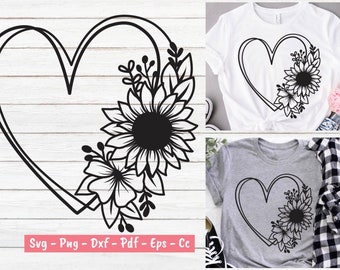 Flower Heart Svg, Heart Svg, Heart Flower Svg, Sunflower Svg, Flower Heart Svg Design, Flower SVg, Flower Shirt Svg, Flower Clipart.
