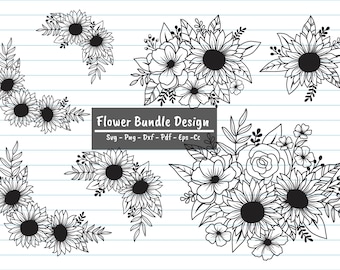 Flower Svg Bundle, Flower Svg, Flower Bouquet Svg, Flower Svg Cut Files, Flower Border Svg, Sunflower Svg, Flower Svg Files For Cricut.