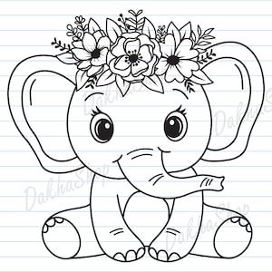 Elephant Svg Files, Baby Elephant With Flower Svg, Elephant Flower Svg, Animal Flower Svg, Cute Elephant Girl Svg For Shirt, Animal Clipart.