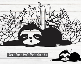 Sloth Svg, Flower Sloth Svg, Cactus Sloth Svg, Sloth With Flower Cut Files, Sloth Clipart, Baby Sloth, Svg Files For Cricut And Silhouette.