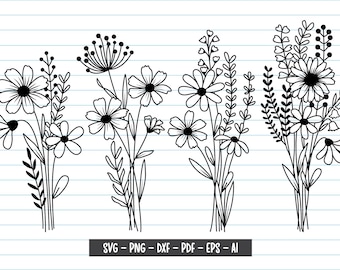 Flower Svg, Flower Bouquet Svg, Hand drawn Flowers Svg, Floral Svg, Flower Shirt Svg, Flower clipart, Svg Files For Cricut, Svg, Png, Dxf