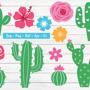 Cactus Svg, Flor Svg, Paquete Cactus Svg, Suculentas Svg, Cactus Clipart, Cactus Png, Plantas Svg, Archivos Svg Para Cricut Y Silhouette.