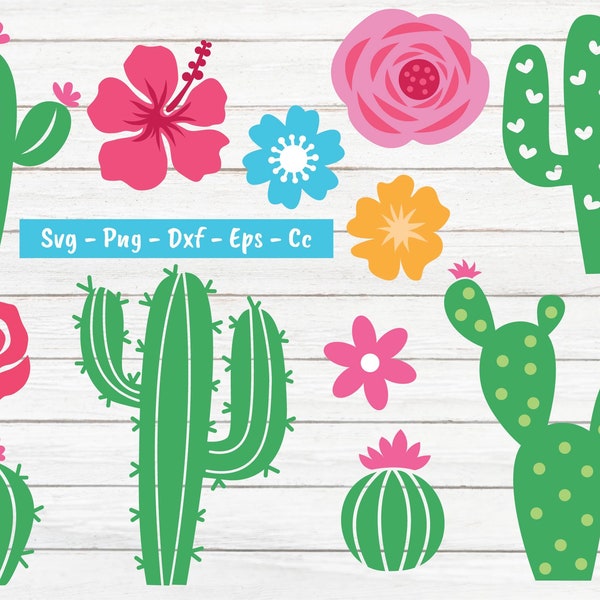 Cactus Svg, Flower Svg, Cactus Svg Bundle, Succulent Svg, Cactus Clipart, Cactus And flower Print, Svg Files For Cricut And Silhouette.