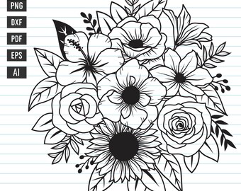Flor Svg, Ramo de flores Svg, Flor floreciente Svg, Archivo Svg floral, Decoración de flores Svg, Ramo de flores Png, Archivos de flores para Cricut.