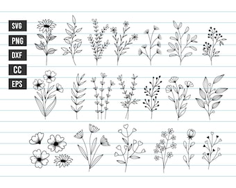 Flower Svg, Wildflower Svg, Flowers And Leaf Botanital Element Svg, Floral Svg, Flower Svg Files For Cricut And Silhouette, Svg, Png, Dxf.
