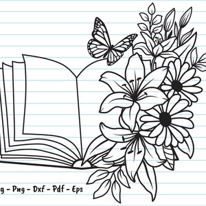 Boek met bloemen Svg, bloemenboek Svg, bloemenboekshirt Svg, bloemen, leraar Svg, lezing leraar Svg, boek Svg, Svg-bestanden voor Cricut.