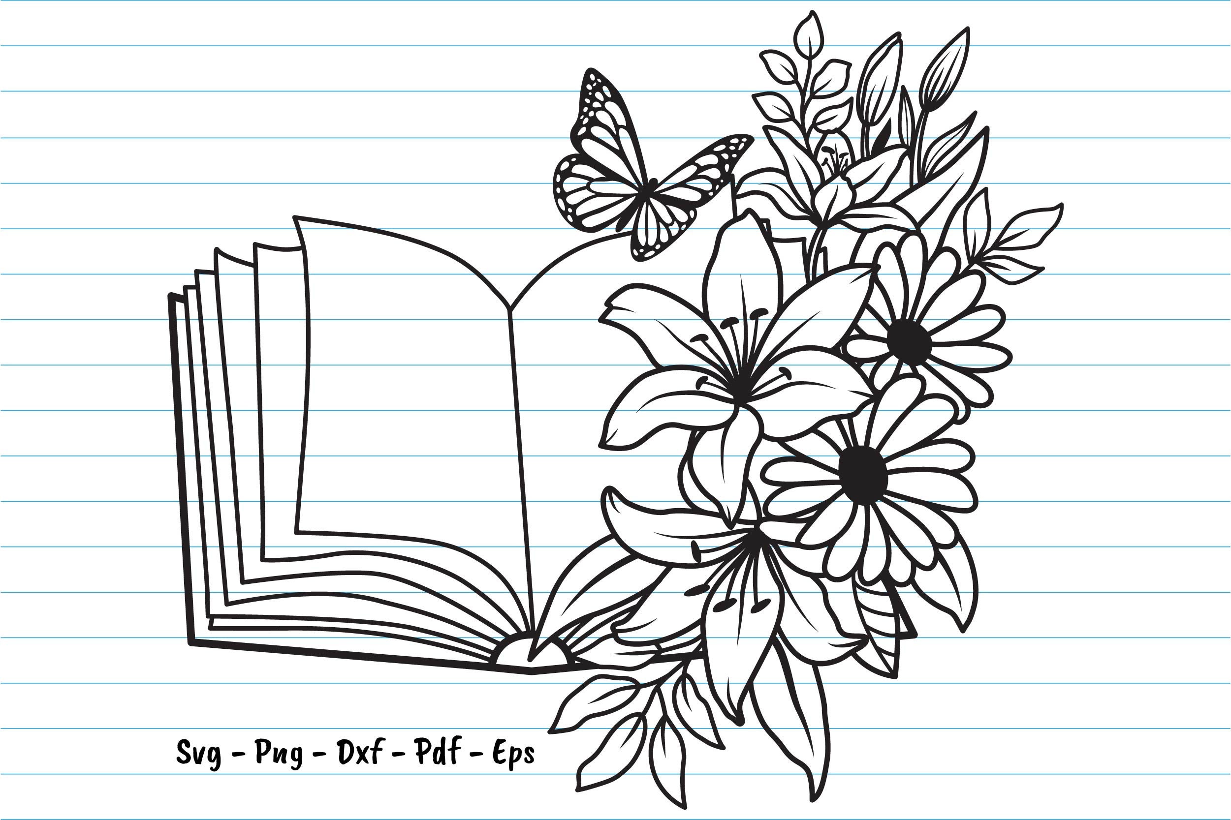 Book With Flowers Svg Flower Book Svg Floral Book Shirt Svg Etsy