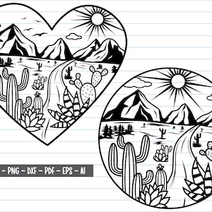 Cactus Svg, Cactus Scene Svg, Desert Scene Svg, Cactus Heart Svg, Cactus Cut files, Succulent Svg, Cactus, Western, Mountain, Summer Svg.