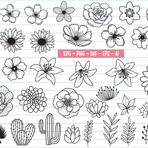 37 Flower Svg, Flower Svg Bundle, Floral Svg, Wildflower Svg, Flower Svg Cut Files, Flower Svg Files For Cricut And Silhouette, Svg, Png.