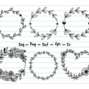 Flower Heart Svg, Flower Frame Svg, Wreath Svg Bundle, Heart Flower Frame, Love, Valentine Svg, Flower Svg File For Cricut, Svg, Png, Dxf.