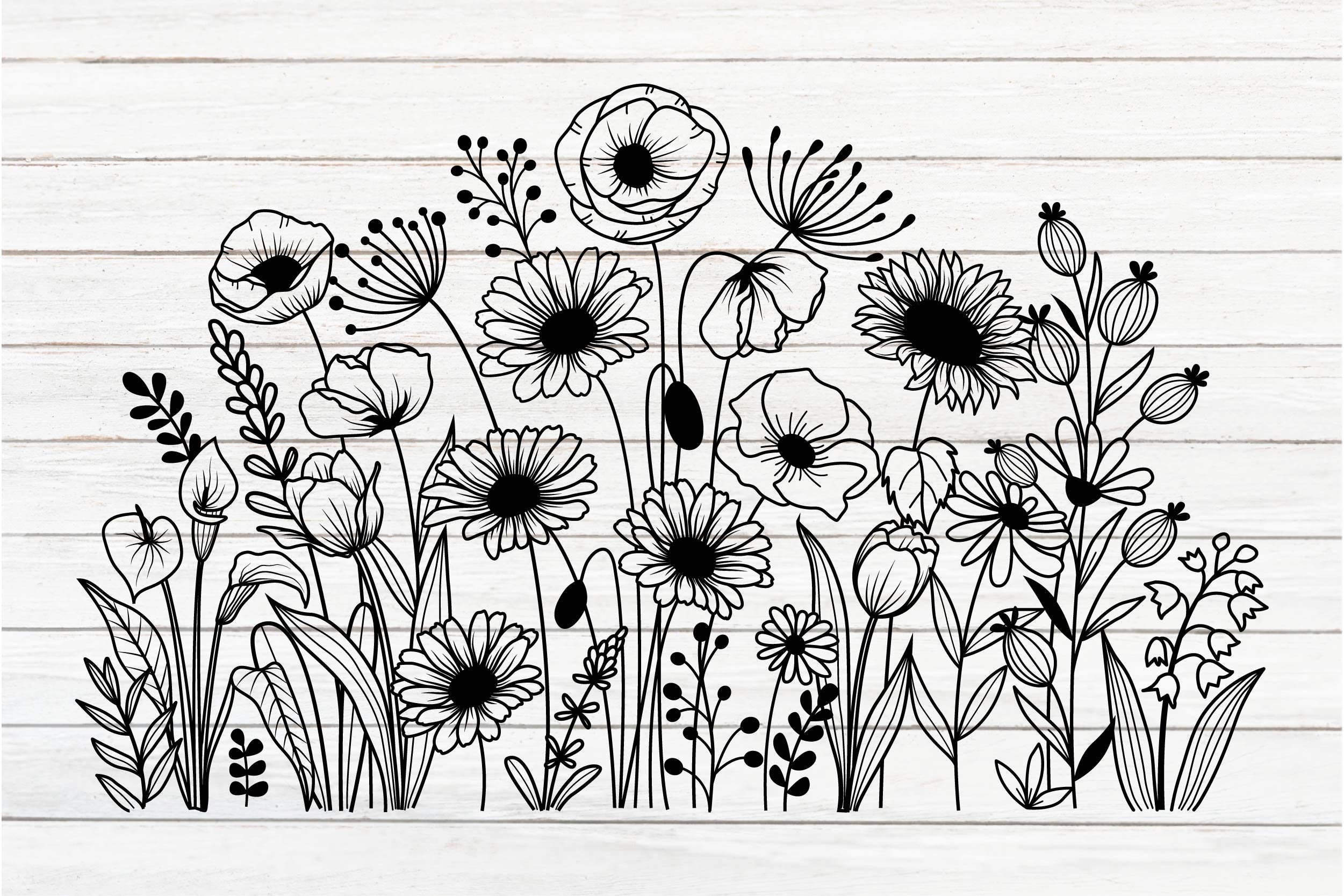 Flower Sketch Svg Flowers Svg Wildflower Svg Spring Plants Svg | Sexiz Pix