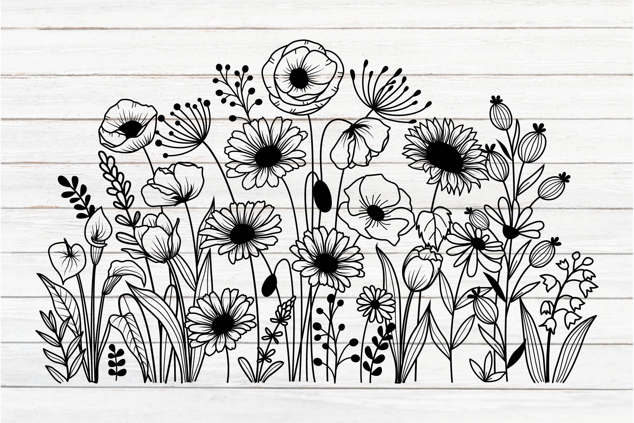 Wildflowers Svg Flower Svg Floral Svg Hand Drawn Flowers Svg Porn Sex