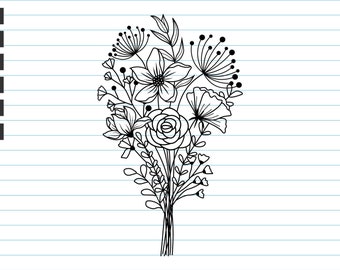 Buquê de flores Svg, Svg de flores, Svg de casamento de flores, Svg de flores silvestres, Buquê floral, Svg de casamento, Arquivos de corte de flores, Impressão digital. SVG, Dxf.