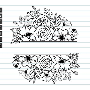 Flower Border Svg, Flower Svg, Floral Monogram Svg, Floral wedding, Floral Frame, Floral border, Flower Svg Files For Cricut, Svg, Dxf, Png.