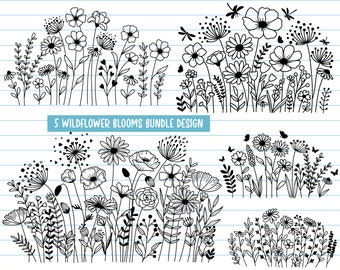 5 Wildflower Svg Bundle, Wildflower Svg Files, Flower Svg, Flower Meadow Svg, Flower Border Svg, Flower Clipart, Botanical Svg, Png, Dxf.