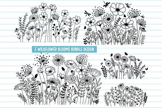 5 Wildflower Svg Bundle, Wildflower Svg Files, Flower Svg, Flower Meadow Svg, Flower Border Svg, Flower Clipart, Botanical Svg, Png, Dxf.