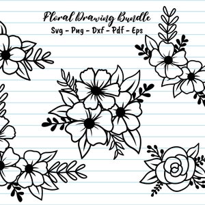 Archivos svg de flores, svg floral, paquete de flores svg, borde de flores svg, esquina, flores, archivos de corte de flores, archivos svg para cricut y silueta.