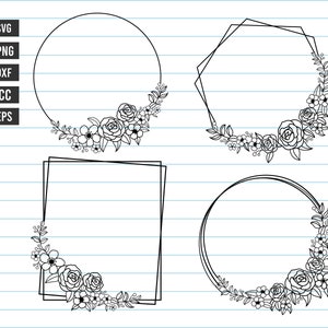 Floral Frames Svg, Floral Wreath Hand Drawn Svg, Floral Wedding Template Svg, Floral Svg, Cricut Silhouette Cut Files Svg, Png, Dxf, Eps.