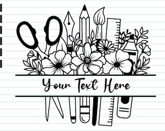 Floral Teacher Monogram SVG : Flower Pencil Design (téléchargement numérique)