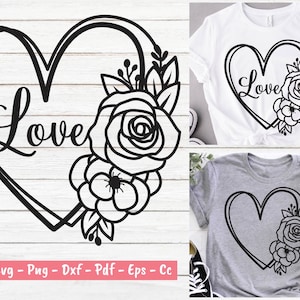 Bloem hart Svg, bloem Svg, hart Svg, bloemen hart, liefde, Valentijnsdag, bloem Frame Svg, bloem Svg Clipart, Svg-bestanden voor Cricut.