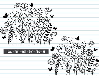 Bloem Svg, wilde bloemen Svg, bloemenwei Svg, wilde bloemen bloeien Svg, bloem Svg gesneden bestanden, bloemen, Svg-bestanden voor Cricut, Svg, png, dxf.