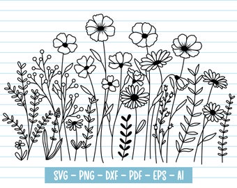 Blumen-Svg, Wildblumen-Svg, Wildblumen-Shirt-Svg, Blumen Blüte-Svg, Botanische Svg, Blumen Clipart, Svg-Dateien für Cricut.