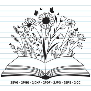 Flower Book Svg, Book With Flower, Book Lover Svg, Wildflower Book Svg, Flower Svg Cut Files, Flower, Book, Flower Teacher Svg, Svg, Dxf.